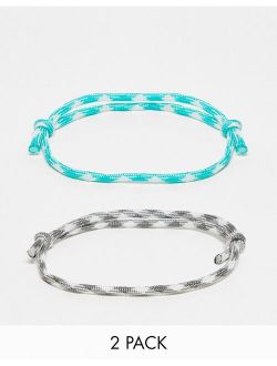 festival festival 2 pack cord anklet set in gray and turquoise