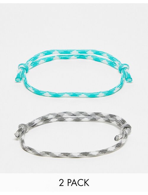 ASOS DESIGN festival festival 2 pack cord anklet set in gray and turquoise