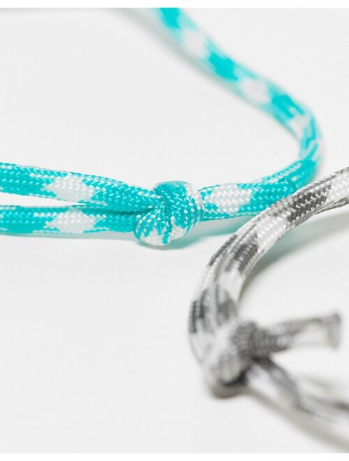 ASOS DESIGN festival festival 2 pack cord anklet set in gray and turquoise
