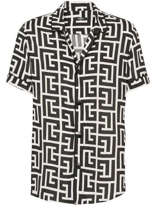 Balmain monogram-print short-sleeved shirt