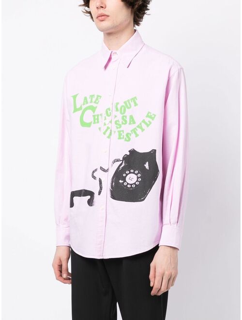 Late Checkout logo-embroidered long-sleeve shirt