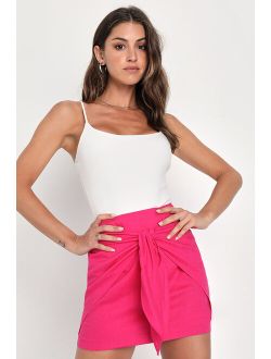 Charming Twist Hot Pink Tie-Front Bodycon Mini Skirt