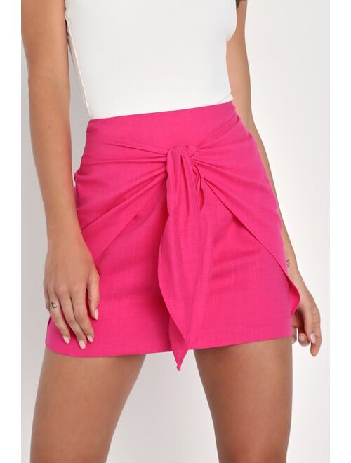 Lulus Charming Twist Hot Pink Tie-Front Bodycon Mini Skirt