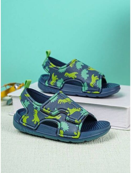 Do-mi-ku Shoes Boys Dinosaur Pattern Hook-and-loop Fastener Design Cute Flat Sandals For Summer