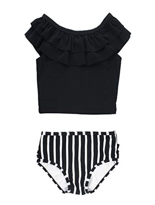 RuffleButts Baby/Toddler Girls Cropped 2-Piece Sleeveless Tankini Swimsuits with UPF50+ Sun Protection