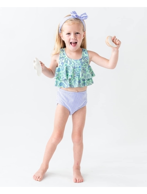 RuffleButts Baby/Toddler Girls Sleeveless 2-Piece Bikini Swimsuit Set with UPF50+ Sun Protection