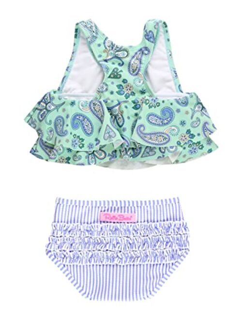 RuffleButts Baby/Toddler Girls Sleeveless 2-Piece Bikini Swimsuit Set with UPF50+ Sun Protection
