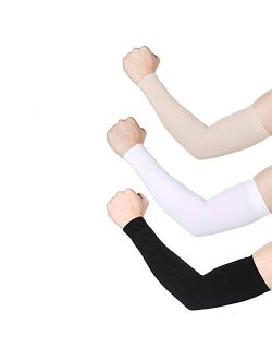 Finrray UV Protection Cooling Arm Sleeves Sun Sleeves Arm Cover for Women &Girls&Adult&Youth&Men Cycling, Running,Golf,Outdoor Tattoos Arm Warmer -Black,White,Beige
