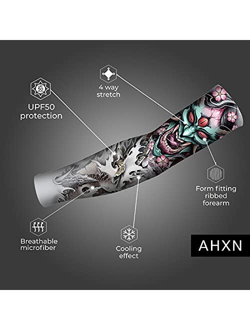 AHXN UV Sun Protection Arm Sleeves for Men & Women-UPF 50+ Sports Compression Cooling Sleeve-Unique TATTOO SLEEVE gift