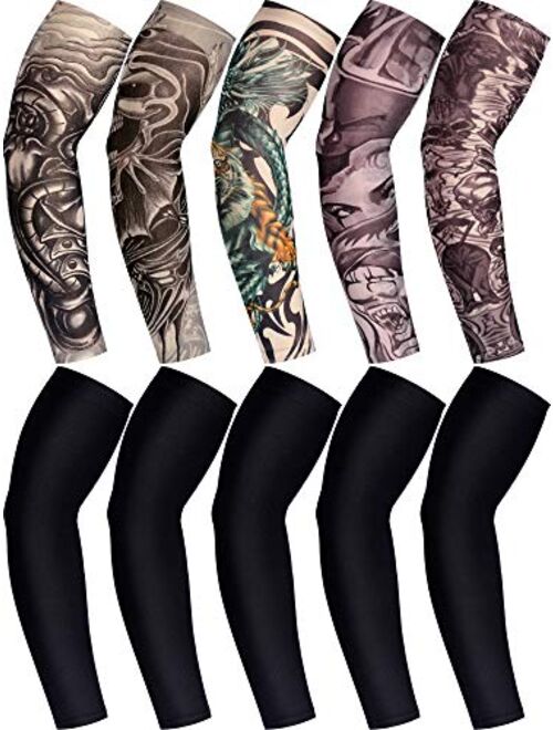 Boao 10 Pairs Sleeves Set Men's Cooling Arm Sleeves Long Fingerless Gloves Anti-Slip Sun Protection Arm Sleeves
