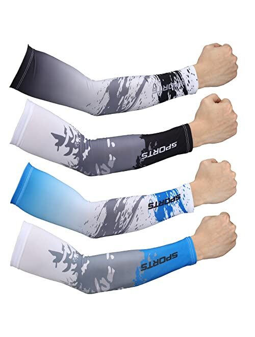 Newcotte 4 Pairs UV Sun Protection Arm Sleeves Cooling Sports Sleeve Anti Slip Ice Silk Arm Warmers Arm Covers for Men Women