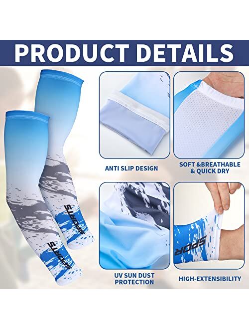 Newcotte 4 Pairs UV Sun Protection Arm Sleeves Cooling Sports Sleeve Anti Slip Ice Silk Arm Warmers Arm Covers for Men Women