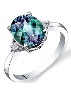 Created Alexandrite and Genuine Diamond Ring for Women 14K White Gold, 3 Carats Oval Shape 10x8mm, Size 7