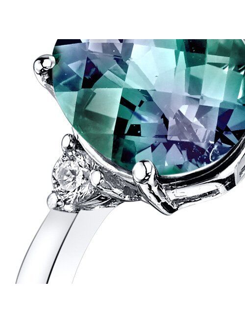 Peora Created Alexandrite and Genuine Diamond Ring for Women 14K White Gold, 3 Carats Oval Shape 10x8mm, Size 7