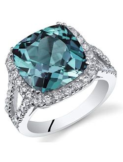 Simulated Alexandrite Signature Ring for Women 925 Sterling Silver, Large Color-Changing 7.75 Carats Cushion Cut 11mm, Sizes 5 to 9