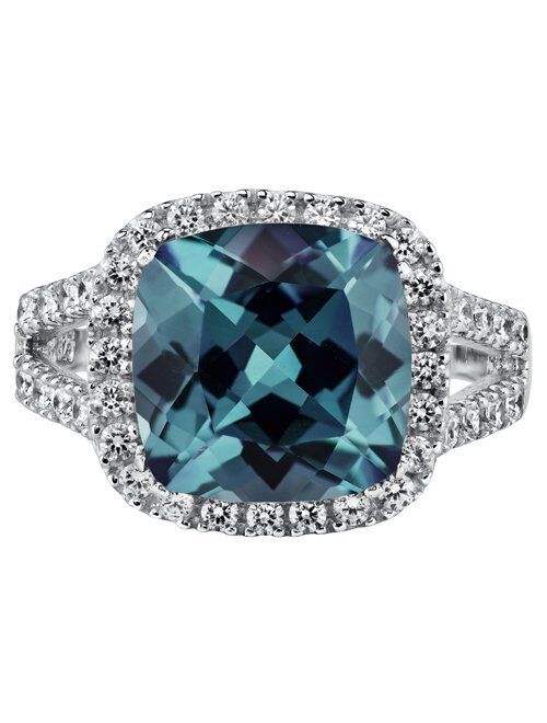 Peora Simulated Alexandrite Signature Ring for Women 925 Sterling Silver, Large Color-Changing 7.75 Carats Cushion Cut 11mm, Sizes 5 to 9