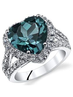 Simulated Alexandrite Signature Heart Ring for Women 925 Sterling Silver, Large Color-Changing 5.50 Carats Heart Shape 11mm, Sizes 5 to 9