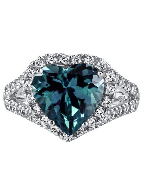 Peora Simulated Alexandrite Signature Heart Ring for Women 925 Sterling Silver, Large Color-Changing 5.50 Carats Heart Shape 11mm, Sizes 5 to 9