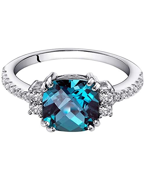 Peora Created Alexandrite Ring for Women in 14K White Gold with Genuine White Topaz, Color Changing Cushion Cut, 2.78 Carats total, Comfort Fit, Sizes 5 to 9