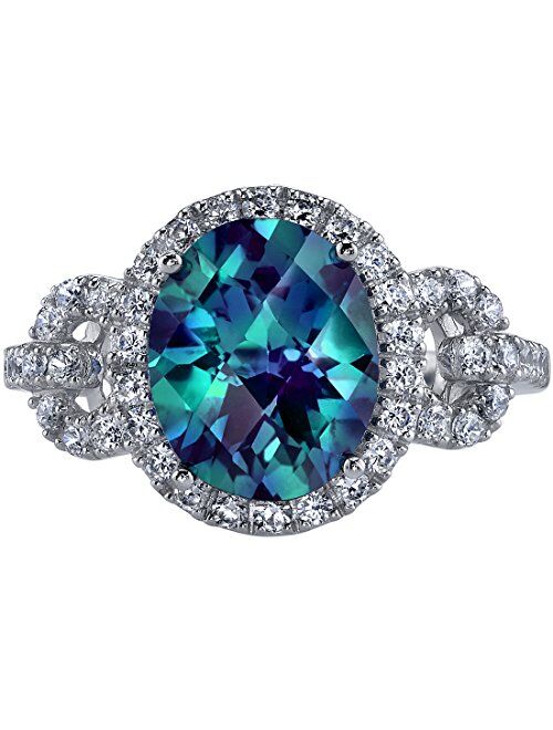 Peora Created Alexandrite Ring for Women 14K White Gold, Color Changing Large 3.25 Carats Oval Shape 10x8mm, Comfort Fit, Sizes 5 to 9