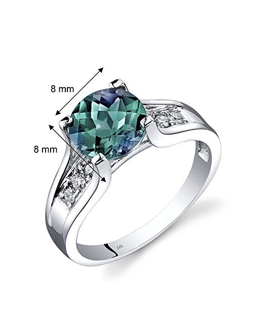 Peora Created Alexandrite and Genuine Diamond Cathedral Ring for Women in 14K White Gold, Color Changing 2.25 Carats Round Shape 8mm, Comfort Fit, Sizes 5 to 9