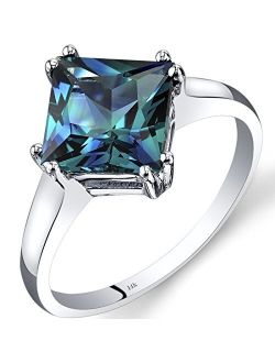 Created Alexandrite Classic Solitaire Ring for Women in 14K White Gold, Color Changing 2.75 Carats Princess Cut 8mm, Comfort Fit, Sizes 5 to 9
