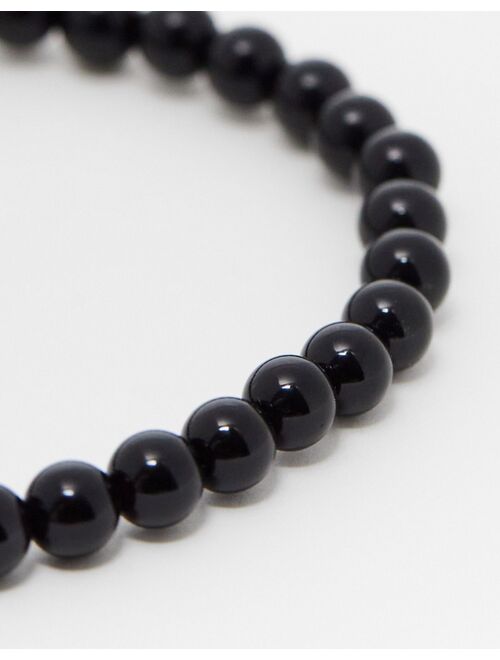 ASOS DESIGN festival beaded bracelet with semi-precious black agate and sterling silver beads