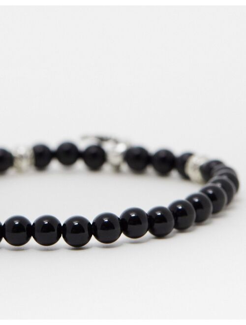 ASOS DESIGN festival beaded bracelet with semi-precious black agate and sterling silver beads