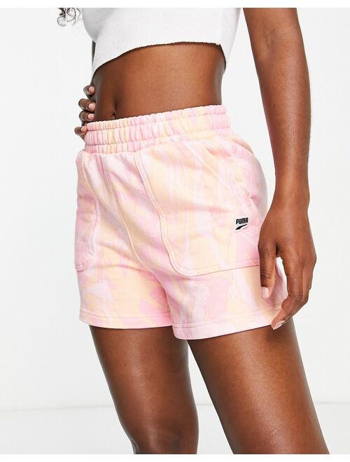 Puma marble print shorts in pink - exclusive to ASOS