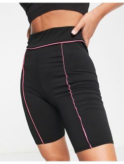 Threadbare Fitness gym legging shorts with contrast piping in black