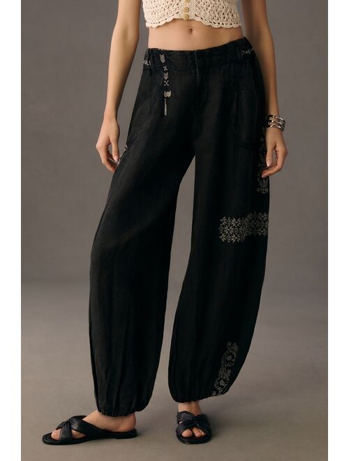 Anthropologie Embroidered Parachute Pants