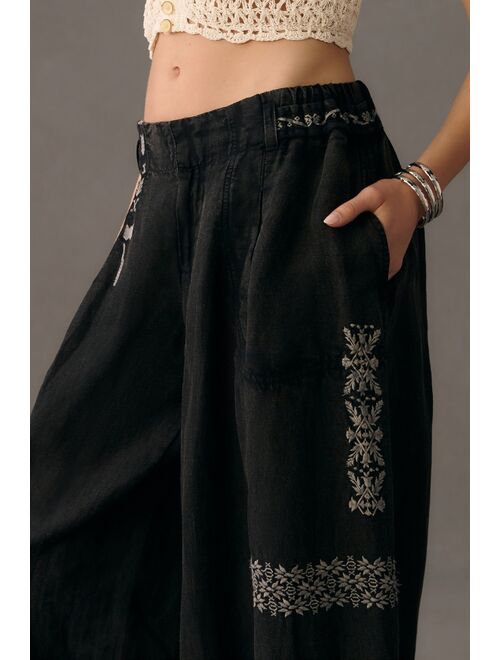 Anthropologie Embroidered Parachute Pants