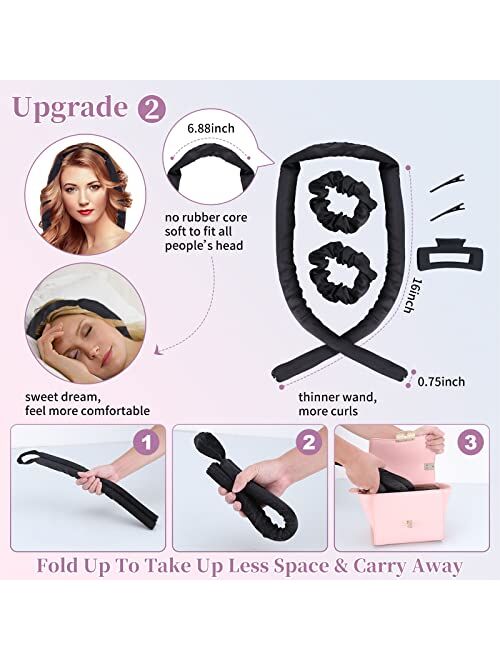 Mcgohais Heatless-Hair-Curler, Upgraded Segmented Design No Heat Silk Curls Headband for More Comfortable Sleep Overnight, Silk Curling Ribbon for Hair with Rubber Bands 