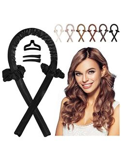 cobinaan Women Heatless Curlers For Long Hair, Heatless Curling Rod Headband Sleeping Soft Rubber Hair Rollers, Curling Ribbon and Rods for Natural Hair (Leopard)