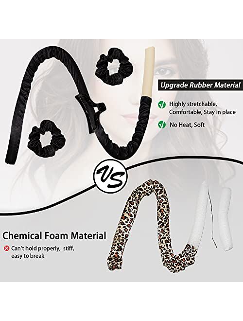 cobinaan Women Heatless Curlers For Long Hair, Heatless Curling Rod Headband Sleeping Soft Rubber Hair Rollers, Curling Ribbon and Rods for Natural Hair (Leopard)