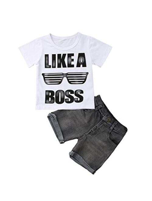 MA&BABY Casual Toddler Kids Boys Girls Tops T-Shirt Denim Pants Outfits Set Clothes 1-6Y