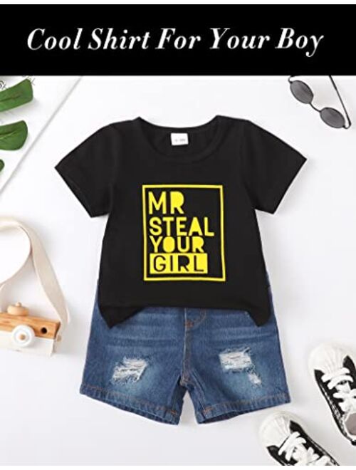Kucnuzki Baby Toddler Boy Clothes Short Sleeve T Shirt Top Ripped Jeans Shorts 2 Piece Outfits Little Boy Clothes Summer