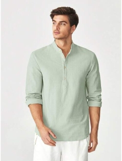 Men Half Button Solid Shirt
