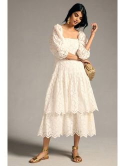 Square-Neck Tiered Lace Dress