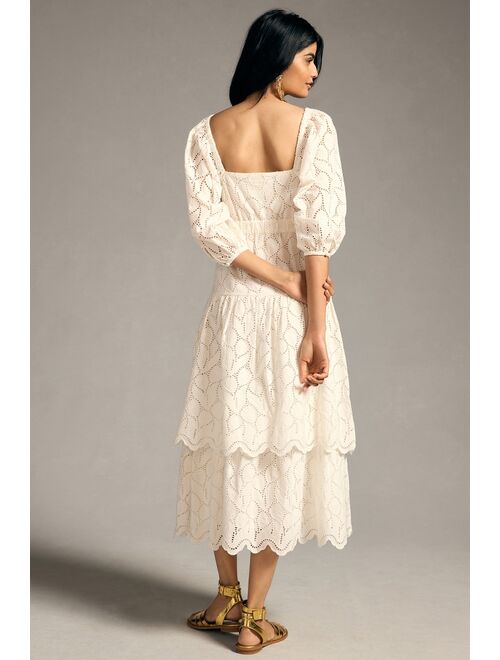 Maeve Square-Neck Tiered Lace Dress