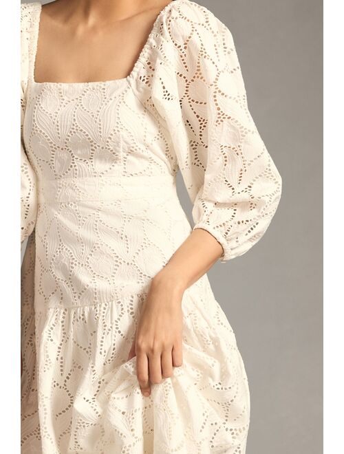 Maeve Square-Neck Tiered Lace Dress