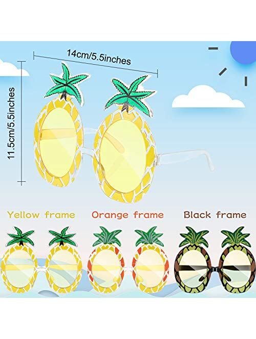 Weewooday 3 Pairs Tropical Pineapple Sunglasses Novelty Sunglasses Fruit Shape Glasses Funny Hawaiian Luau Party Eyeglasses Summer Beach Party Accessories, 3 Styles Pinea