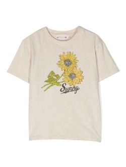 sunflower-print cotton-linen T-shirt