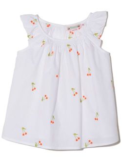 embroidered-cherry sleeveless smock dress