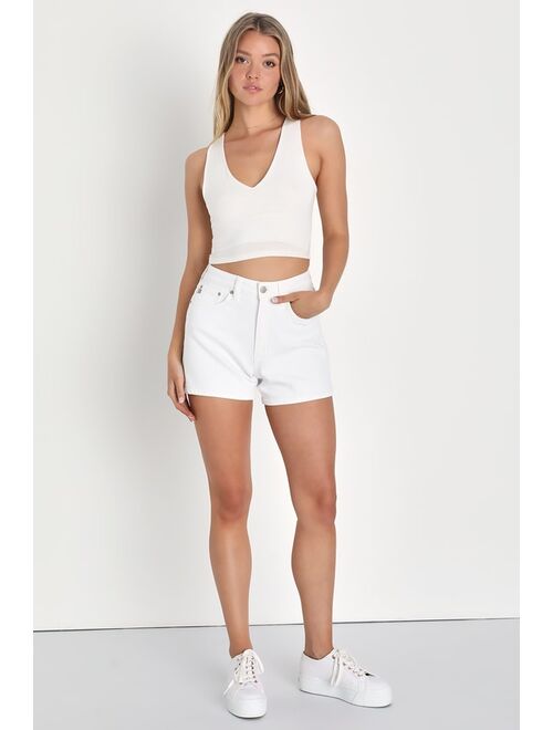 Lulus Throwback Babe White Denim High-Rise Mom Shorts