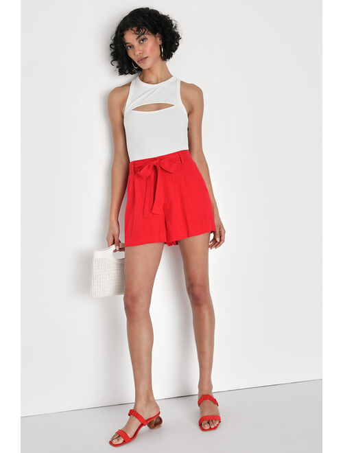 Lulus Summery Babe Red Linen Tie-Front Shorts