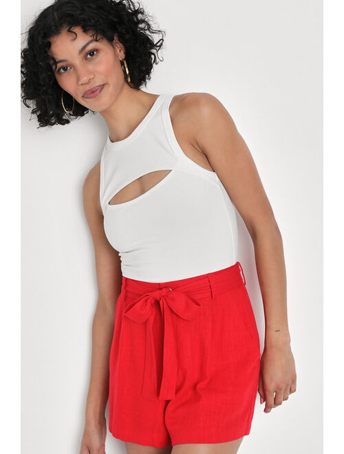 Lulus Summery Babe Red Linen Tie-Front Shorts