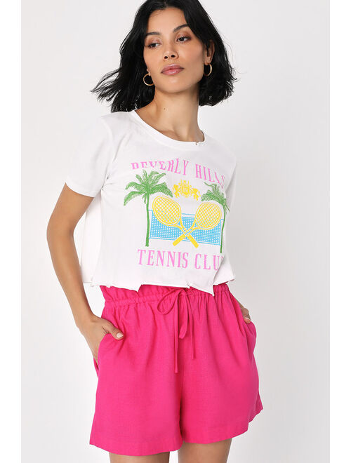 Lulus Impromptu Icon Hot Pink Linen Paperbag Waist Shorts