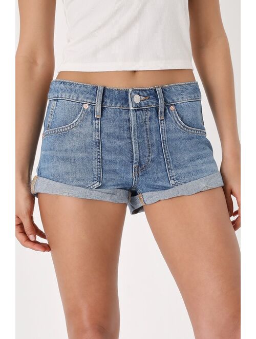 Free People Beginner's Luck Medium Wash Denim Low-Rise Slouch Shorts