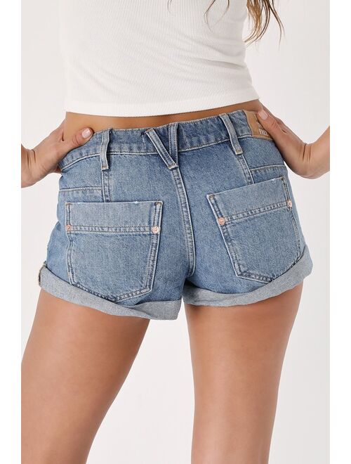 Free People Beginner's Luck Medium Wash Denim Low-Rise Slouch Shorts
